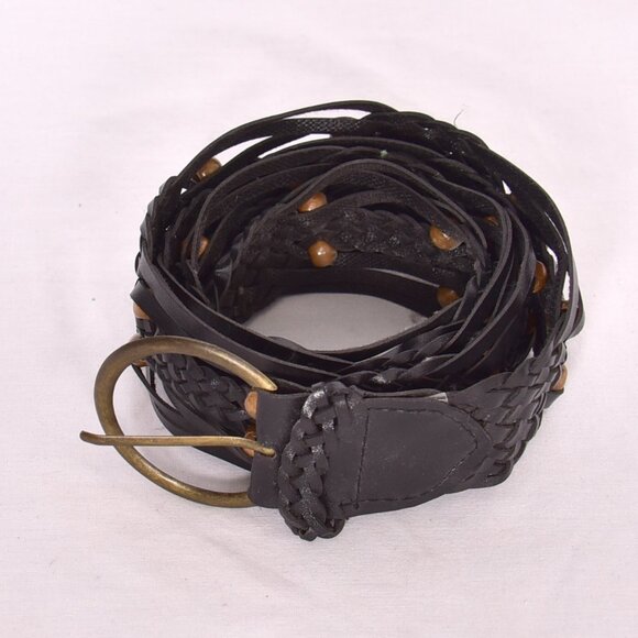 Women's Black with Brown Beads Braided Belt - Picture 7 of 8